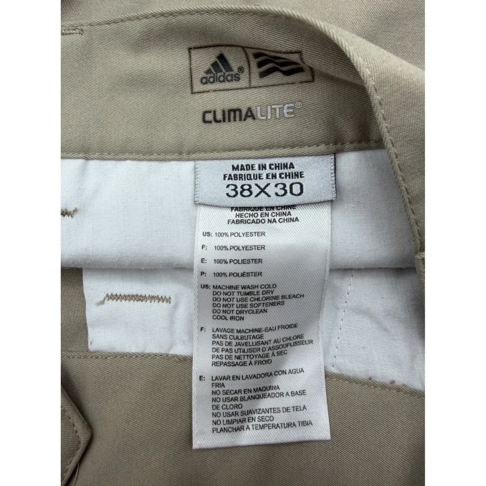 Adidas Golf Pants Mens 38x30 Khaki Tan Climalite Flat Front Performance Trousers